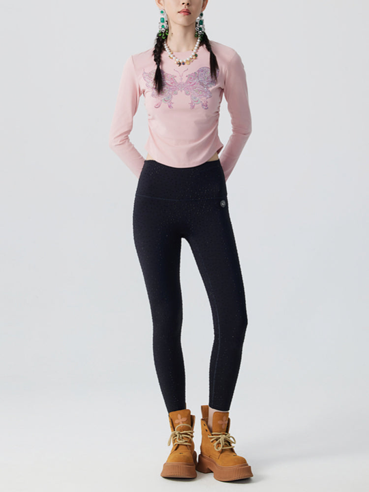 TCH Rhinestone Butterfly Drawstring Waist Crop Top