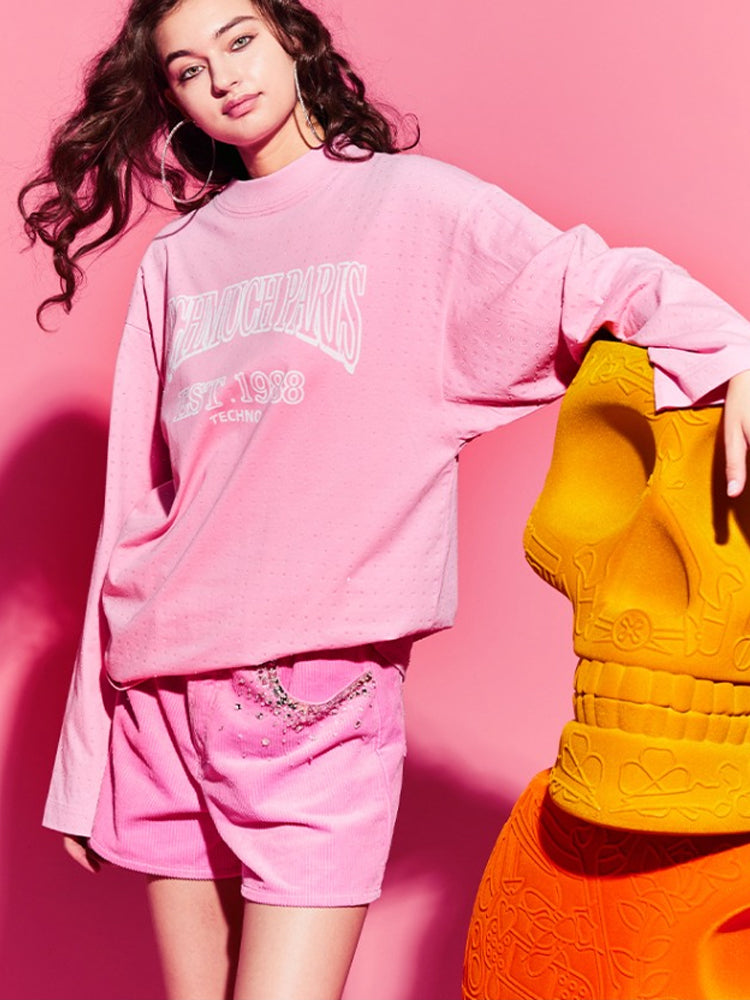 TCH Crystal-Embellished Letter Print Loose Top