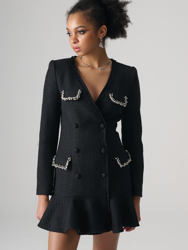 TCH Rhinestone Embellished Button Mini Dress