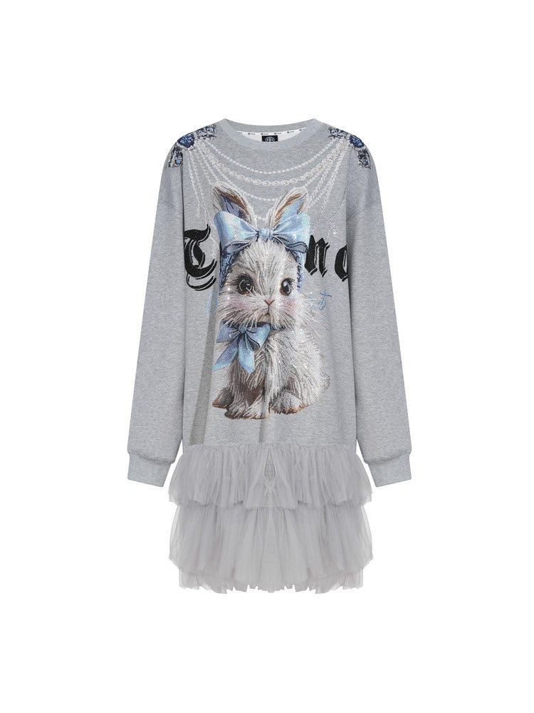 TCH Rhinestone Bunny Oversized Sweatshirt Dress