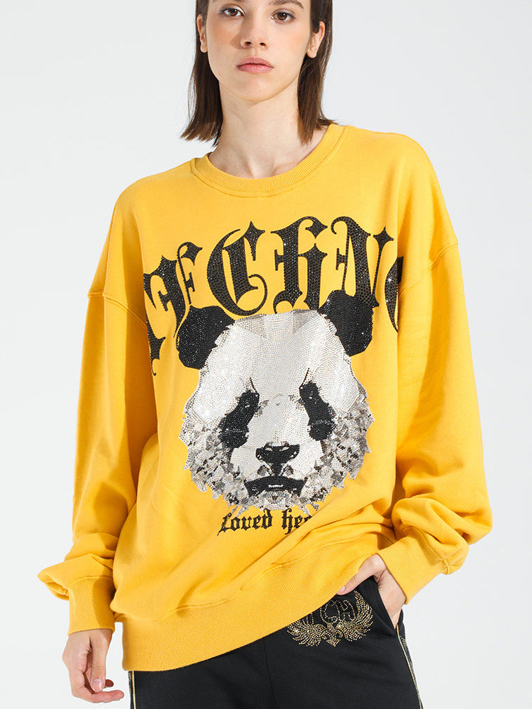 TCH Rhinestone Panda Oversized Pullover Sweatshirt-U.K