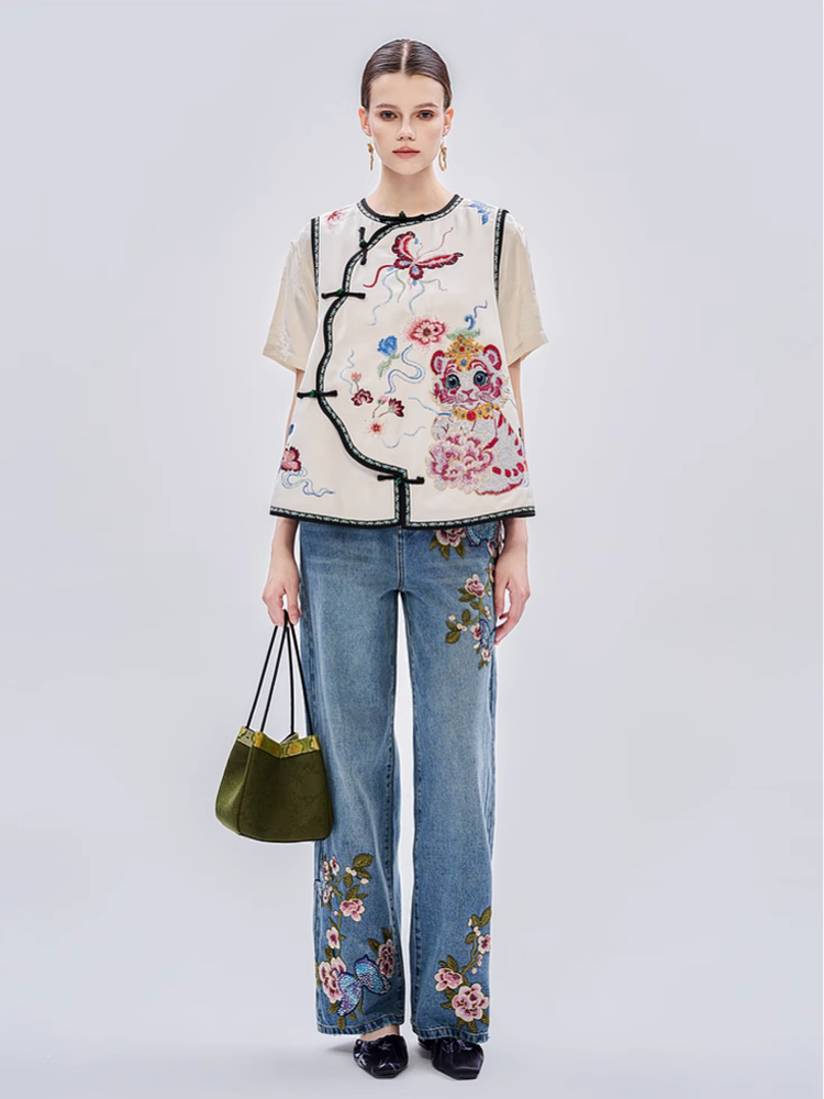 TCH Vintage 1940s Graphic Embroidery Rhinestone Vest