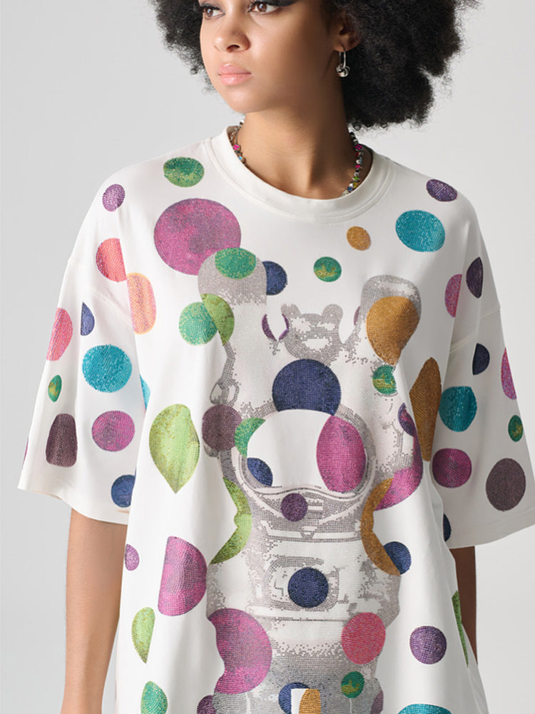TCH Summer Colorful Rhinestone Polka Dot T-shirt