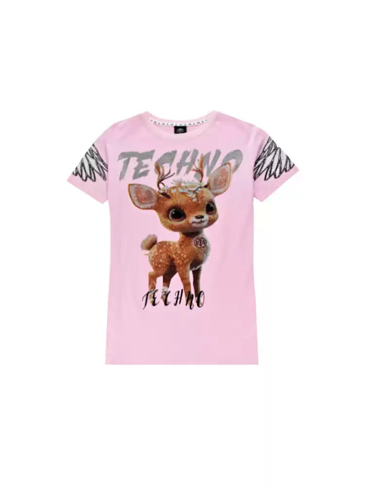 TCH Wings Deer Print Rhinestone T-shirt Dress