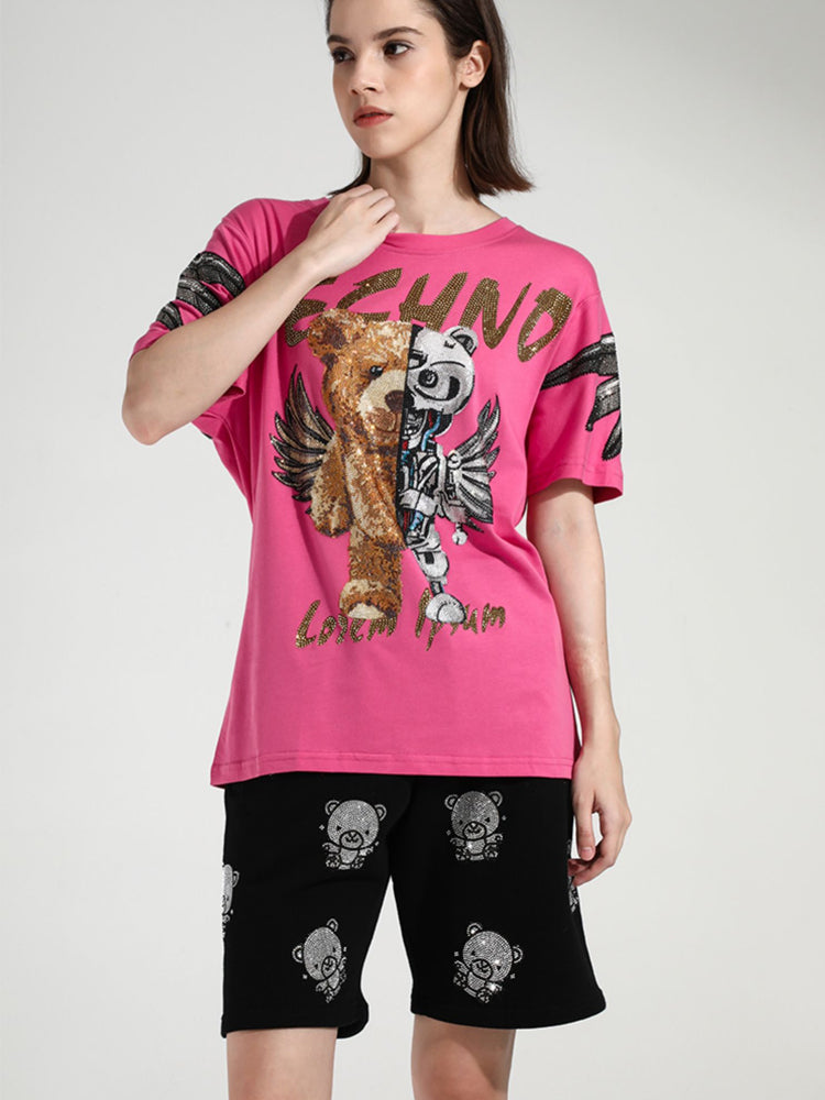 TCH Rhinestone Teddy Bear Jogging Shorts