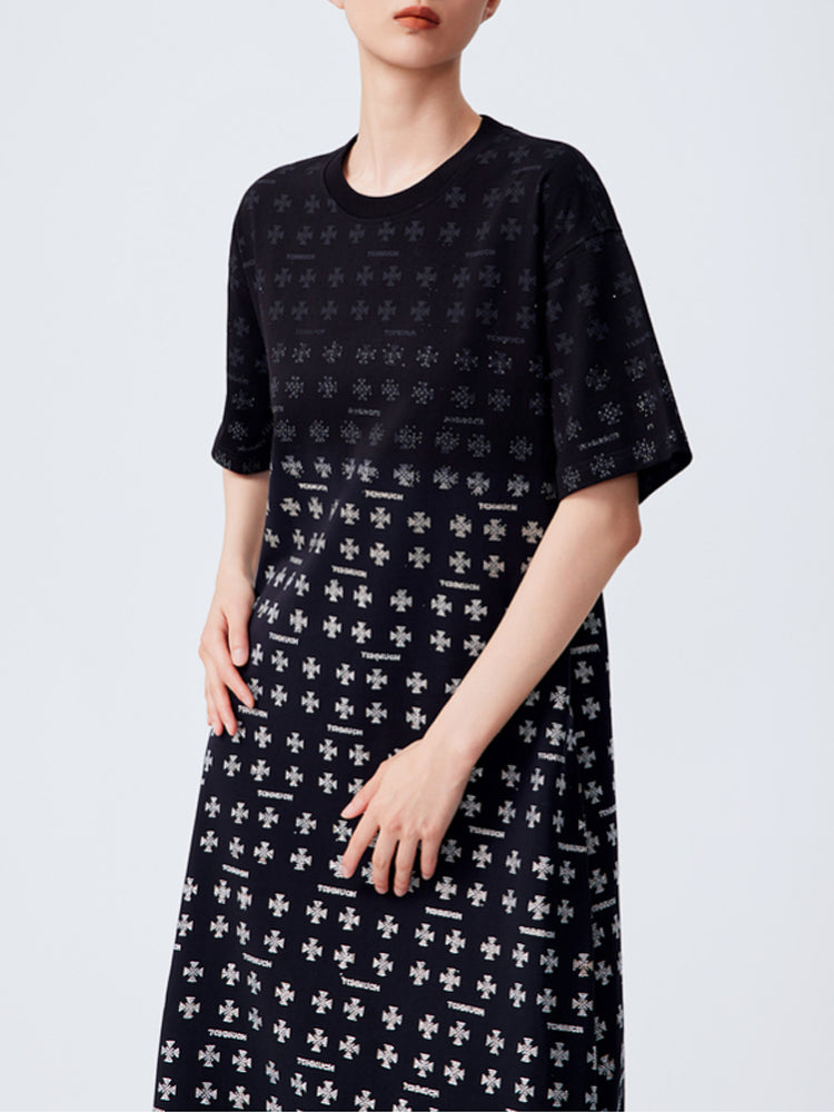 TCH Heavy Crystal Embellished Flowers Vintage Shiny Midi Dress