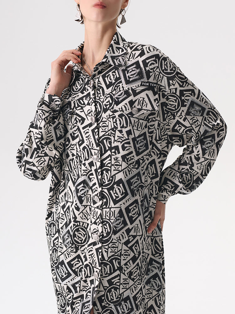 TCH Classic Collar Printed Tunic Shirt Dress
