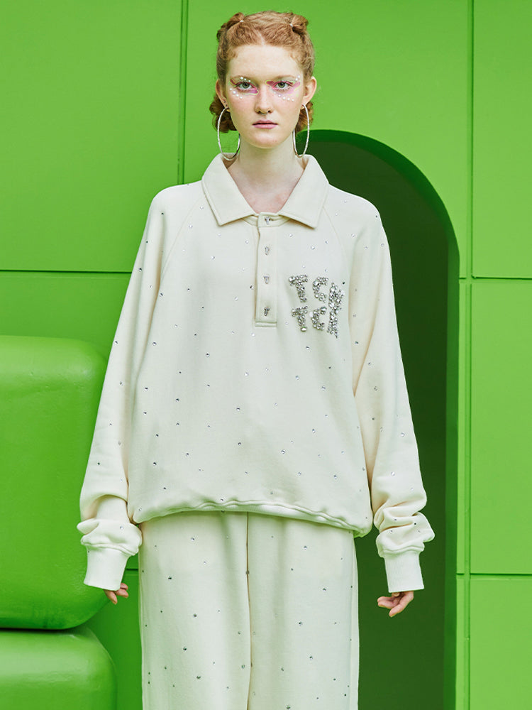 TCH Unisex Rhinestone Logo Print Polo Top