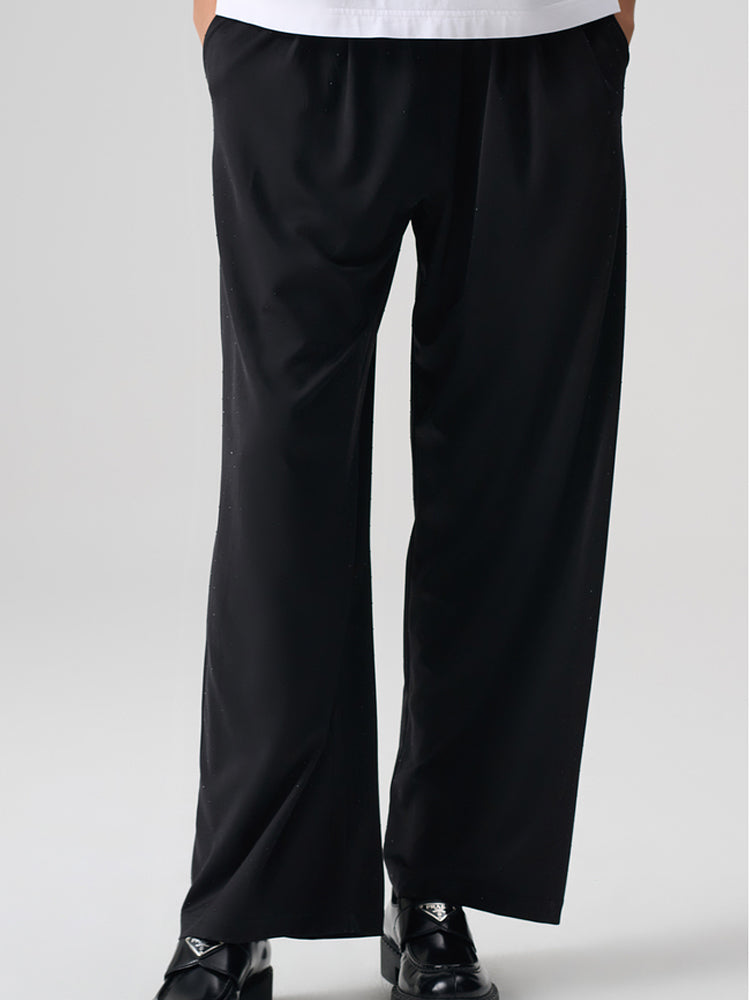 TCH Rhinestone Jersey Crepe Wide Leg Pants in Black