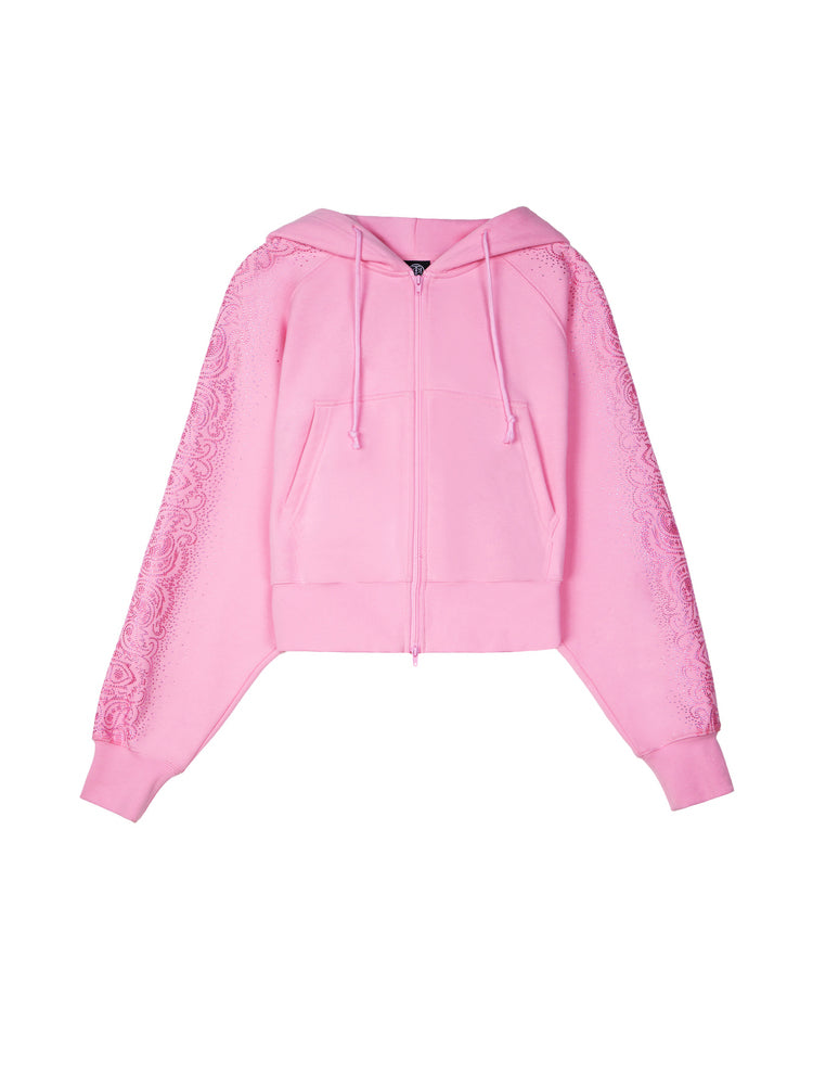 TCH Luxury Crystal-Embellished Cropped Zipper Light Jacket