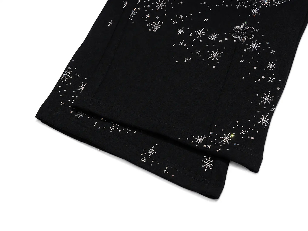 TCH Rhinestone Fleur-de-Lis Starburst Wide-Leg Sweatpants