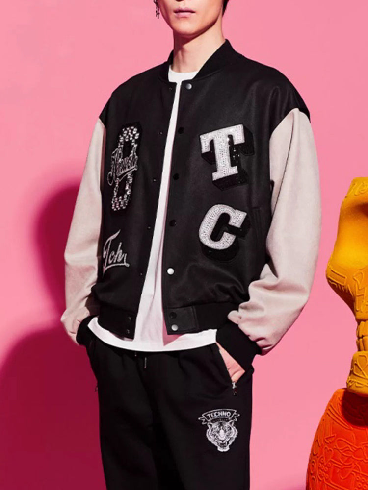 TCH Unisex Rhinestone Logo Bomber Jacket with Patch