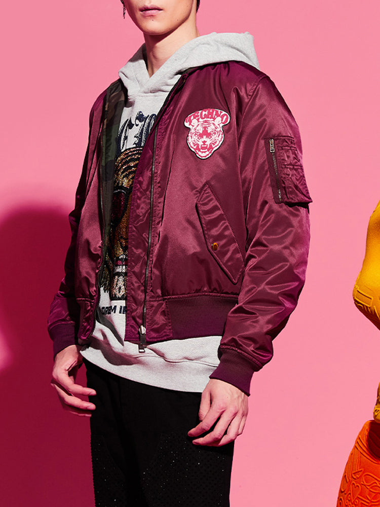 TCH Rhinestone Tiger Satin Bomber Jacket