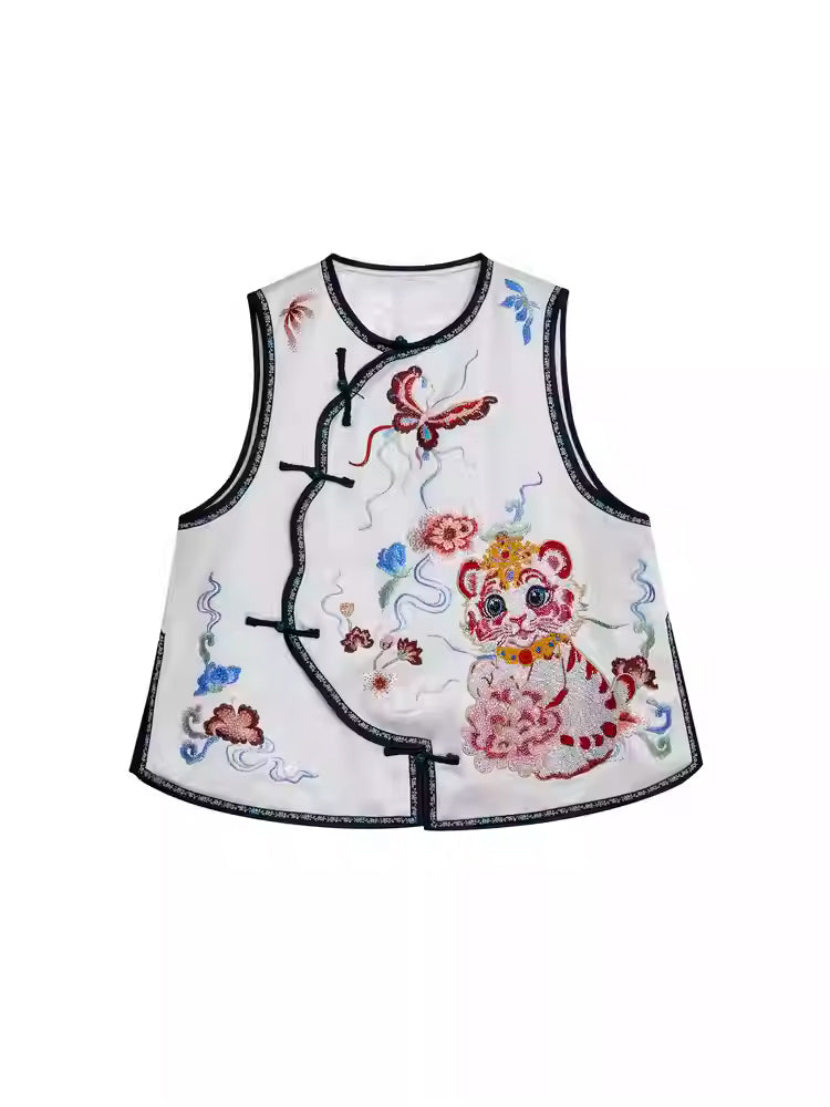 TCH Vintage 1940s Graphic Embroidery Rhinestone Vest