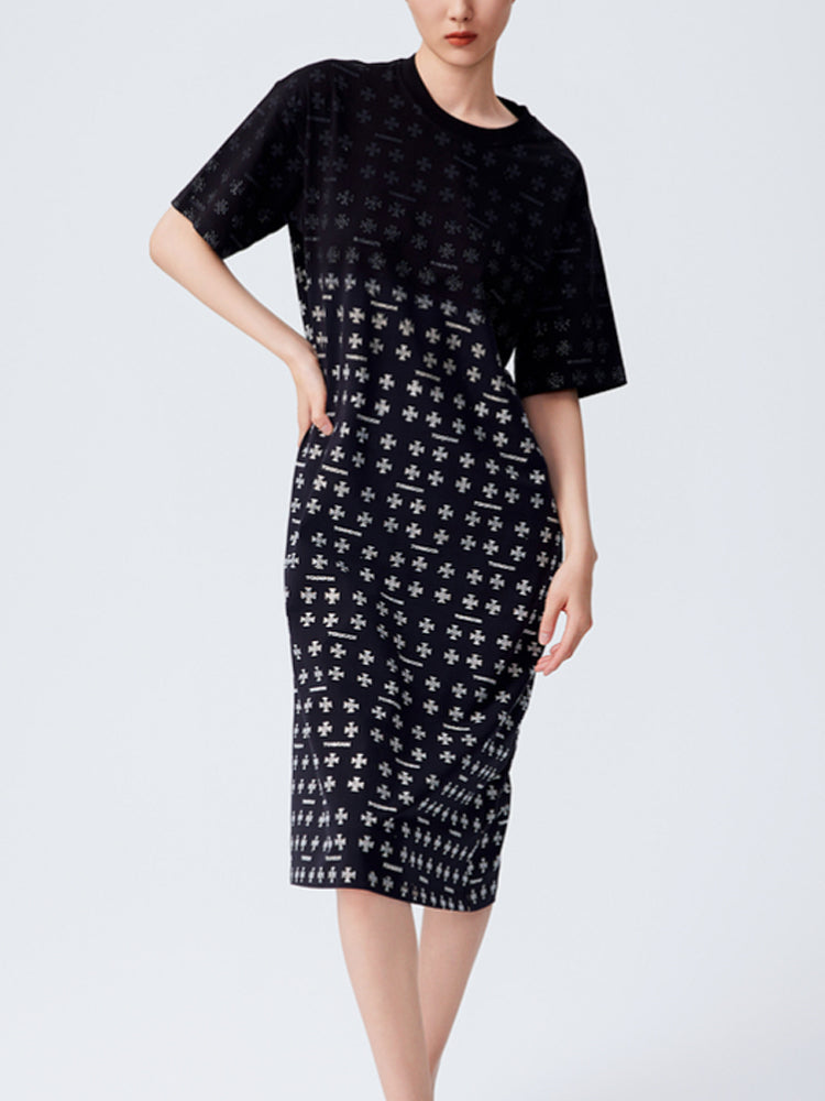 TCH Heavy Crystal Embellished Flowers Vintage Shiny Midi Dress