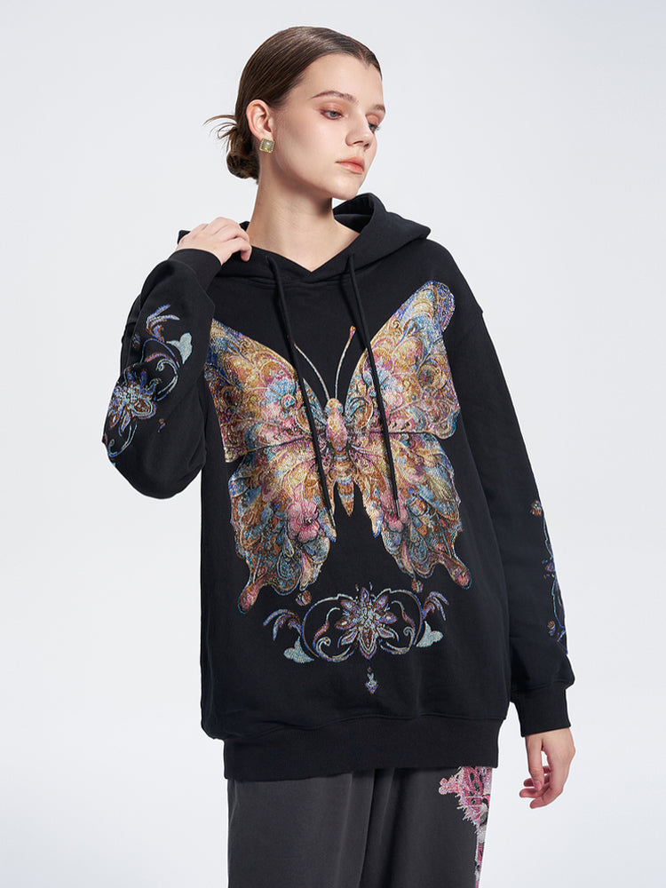 TCH Colorful Rhinestone Butterfly Oversized Black Hoodie
