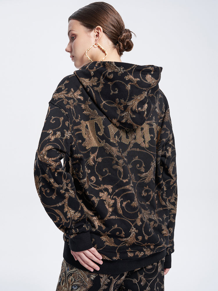 TCH Allover Leopard Print Rhinestone Zip Up Hoodie Set 2 Piece Suit