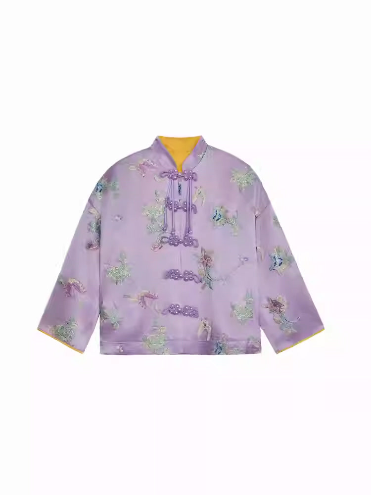 TCH Embroidery Rhinestone Vintage Satin Top