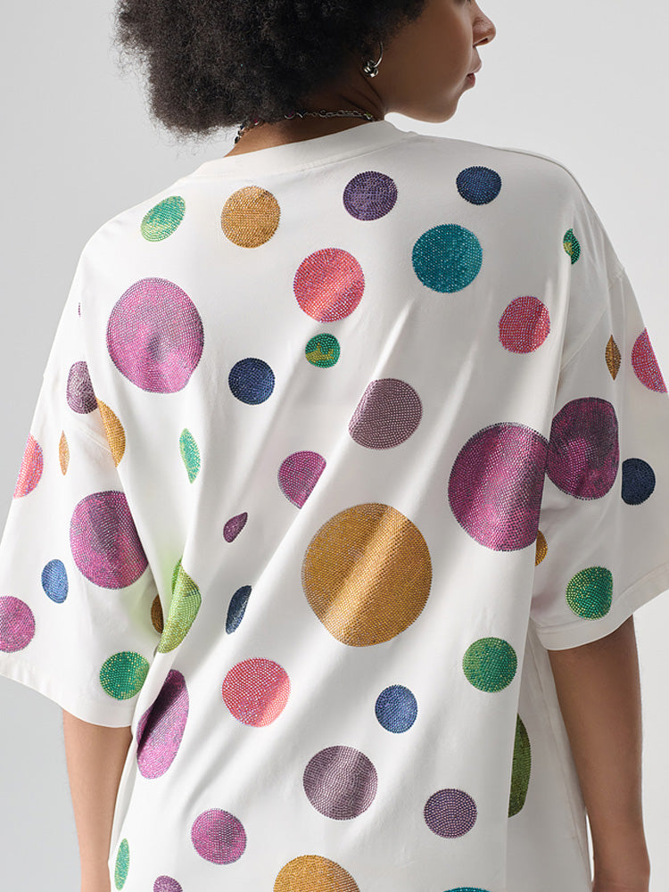 TCH Summer Colorful Rhinestone Polka Dot T-shirt