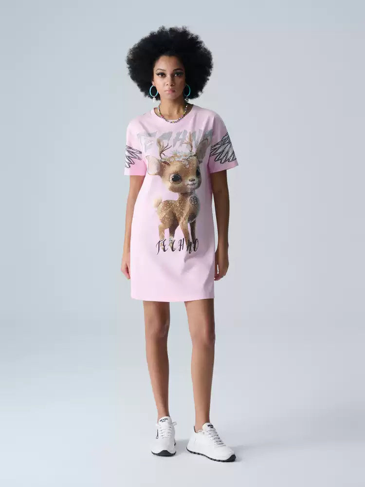 TCH Wings Deer Print Rhinestone T-shirt Dress