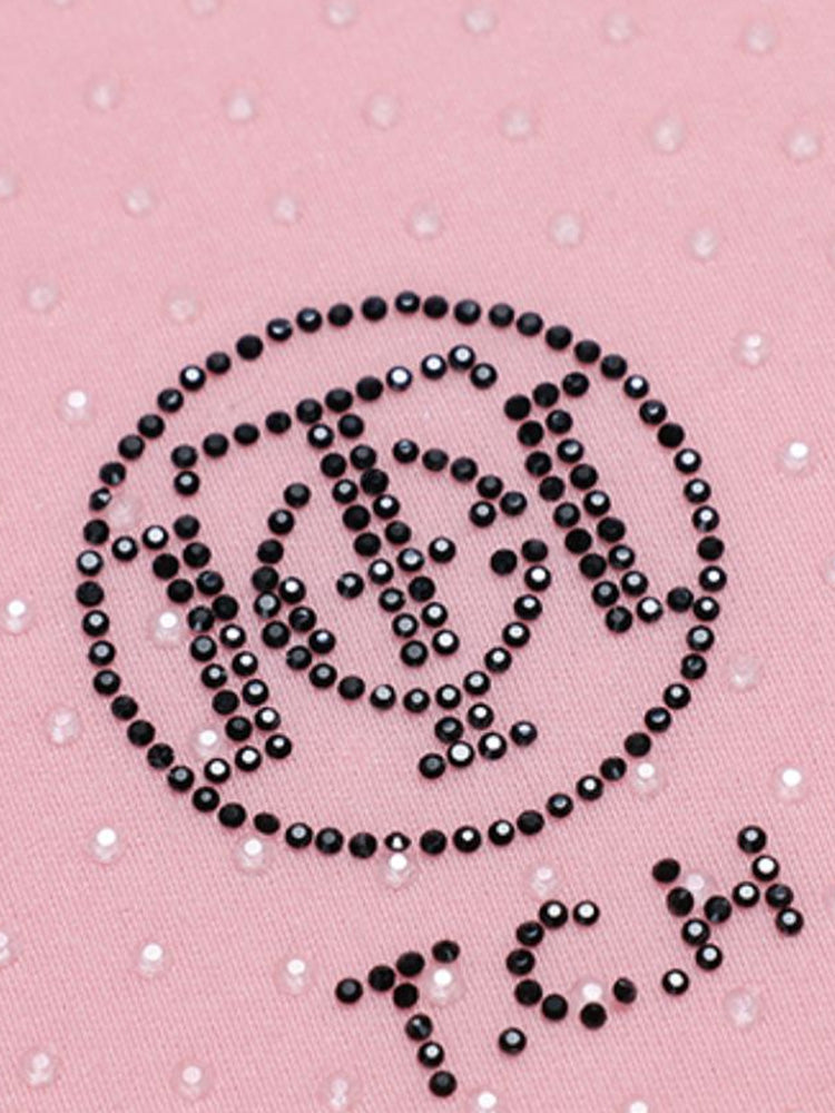 TCH Logo Print Rhinestone Slim T-Shirt with Pink