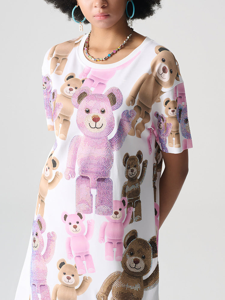 TCH Rhinestone Robot Bear Sparkling T-shirt Dress