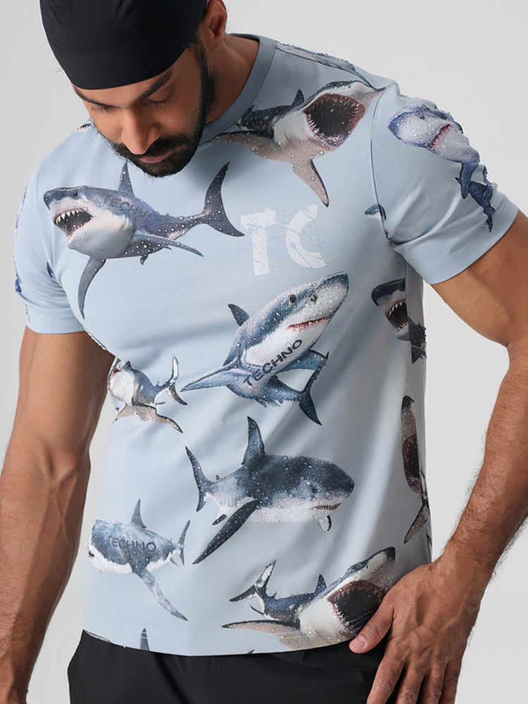 TCH Cotton Rhinestone Shark Hawaiian T-Shirt