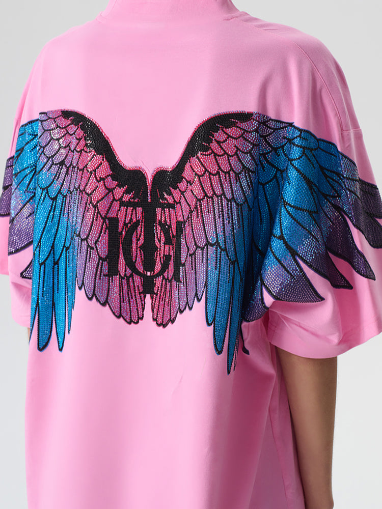 TCH Rhinestone Teddy Bear Oversized T-shirt with Wings Desgin