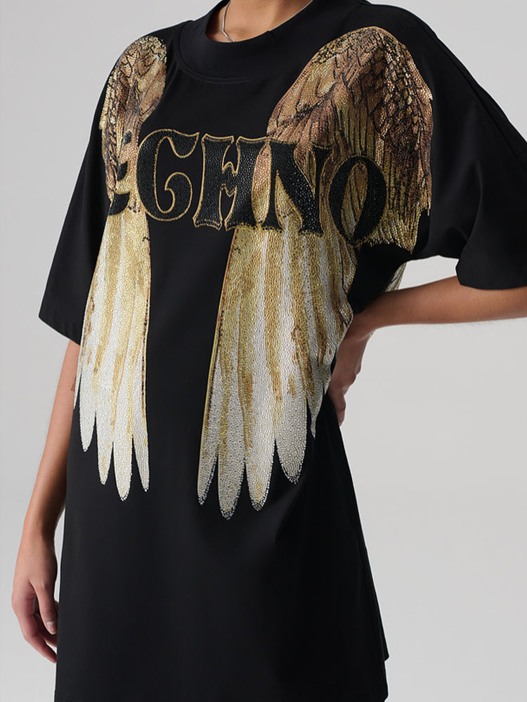 TCH Gold Rhinestone Angel Wings T-shirt Dress
