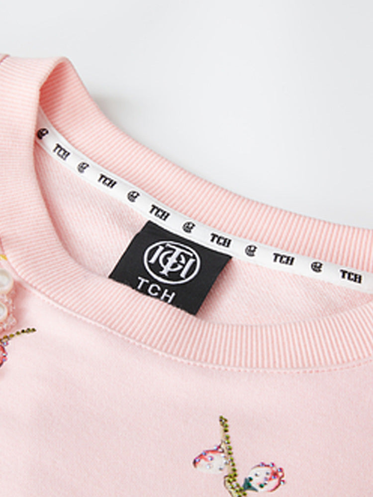 TCH Rhinestone Graphic Print Satin Luxury Mini Dress