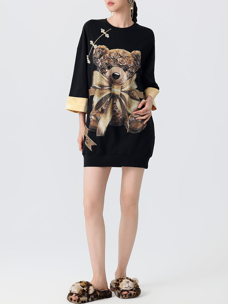 TCH Teddy Bear Rhinestone 3/4 Sleeve Dress