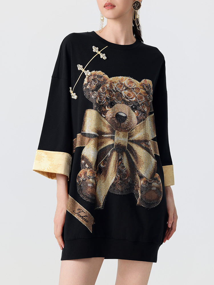 TCH Teddy Bear Rhinestone 3/4 Sleeve Dress