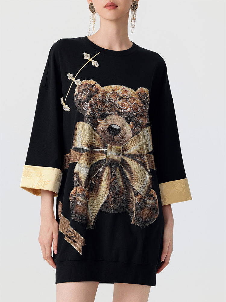 TCH Teddy Bear Rhinestone 3/4 Sleeve Dress