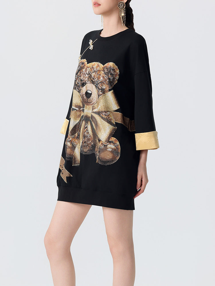 TCH Teddy Bear Rhinestone 3/4 Sleeve Dress