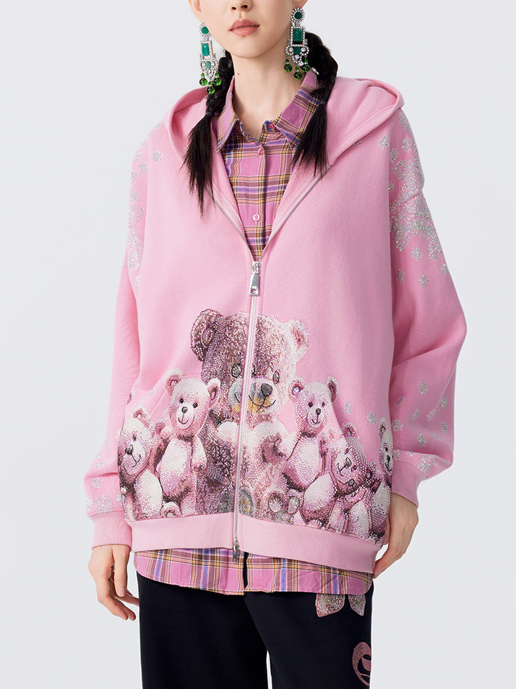 TCH Luxury Rhinestone Teddy Bear Hoodie Jacket