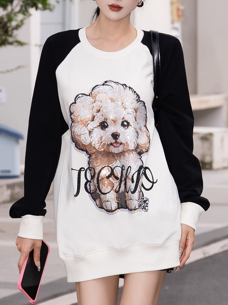 TCH Puppy Rhinestone Raglan Sweatshirt