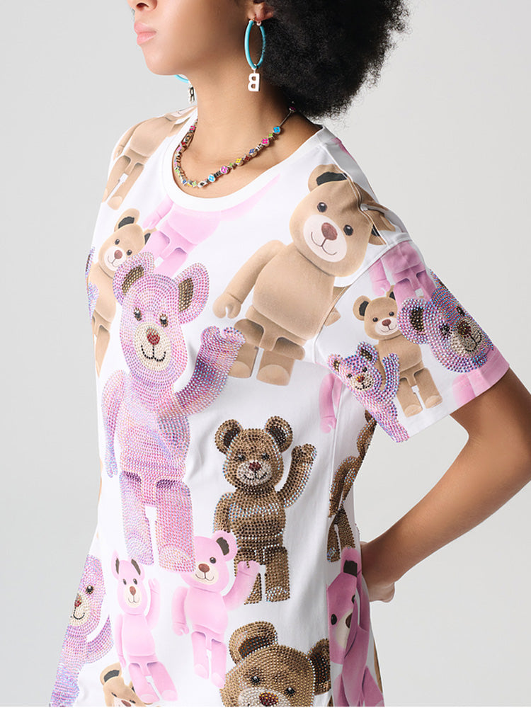 TCH Rhinestone Robot Bear Sparkling T-shirt Dress