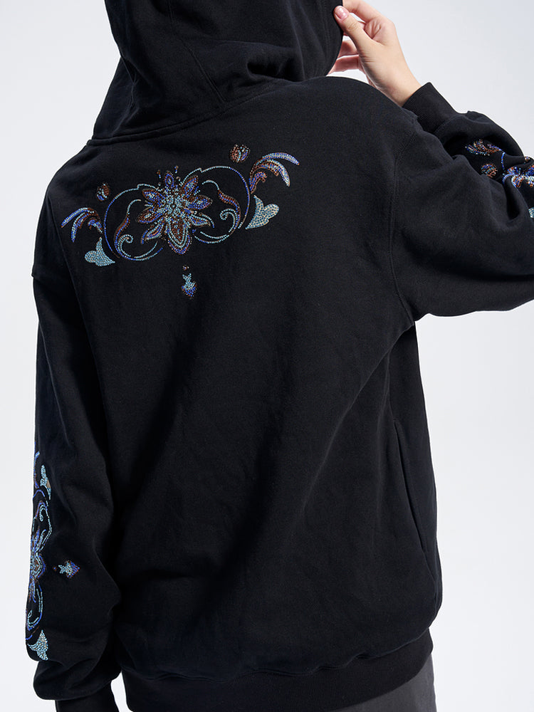 TCH Colorful Rhinestone Butterfly Oversized Black Hoodie