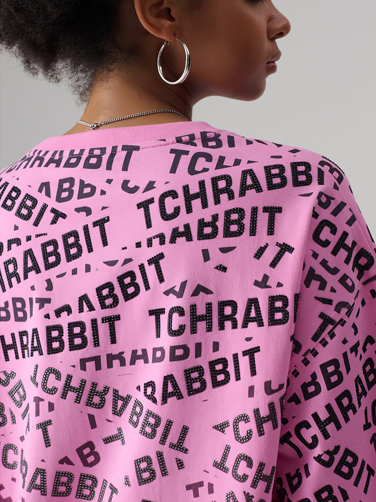 TCH Letter Graphic Rhinestone Oversized T-shirt