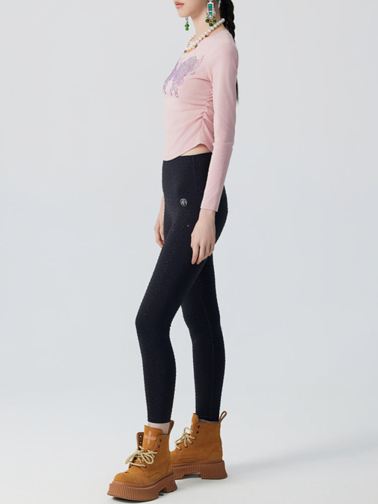 TCH Rhinestone Butterfly Drawstring Waist Crop Top