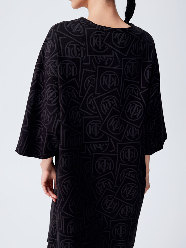 TCH Luxury Logo Print Rhinestone T-shirt Dress