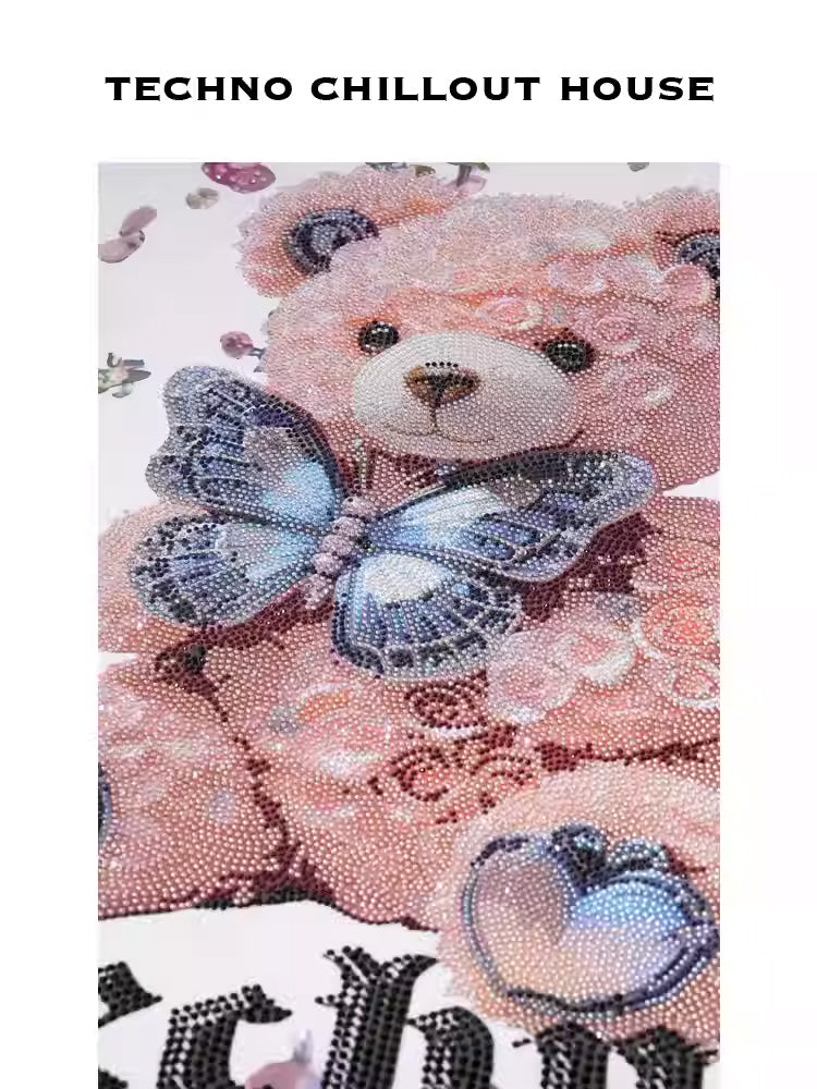 TCH Rhinestone Teddy Bear Flower Oversized T-Shirt