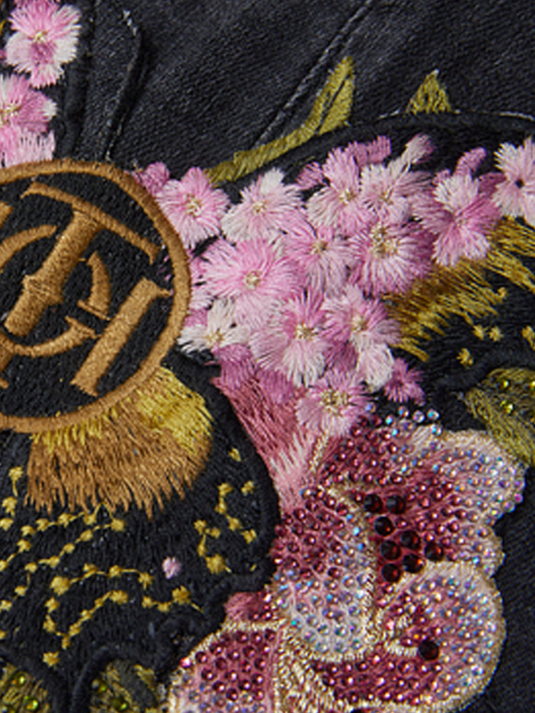 TCH Skinny Rhinestone Floral Embroidered Stretchable Cropped Jeans