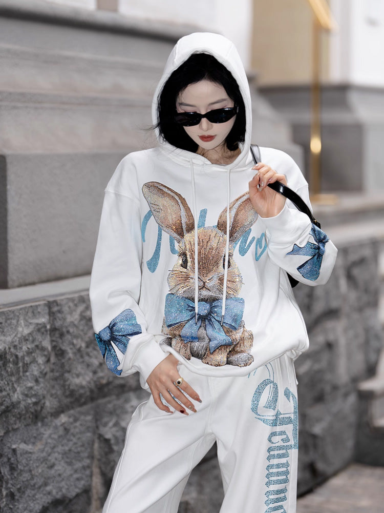 TCH Lovely Rabbit Rhinestone Wings Hoodies