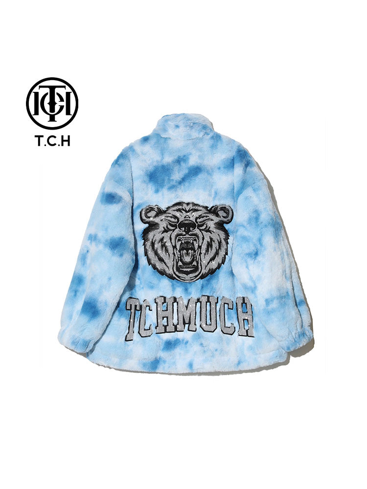 TCH Oversized Graphic Rhinestone Faux Fleece Coat