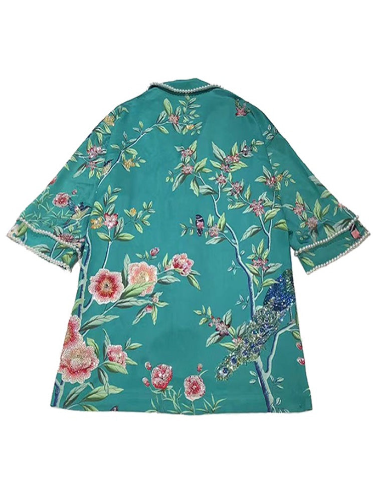 TCH Flowers Embroidery Rhinestone Luxury Satin Tops