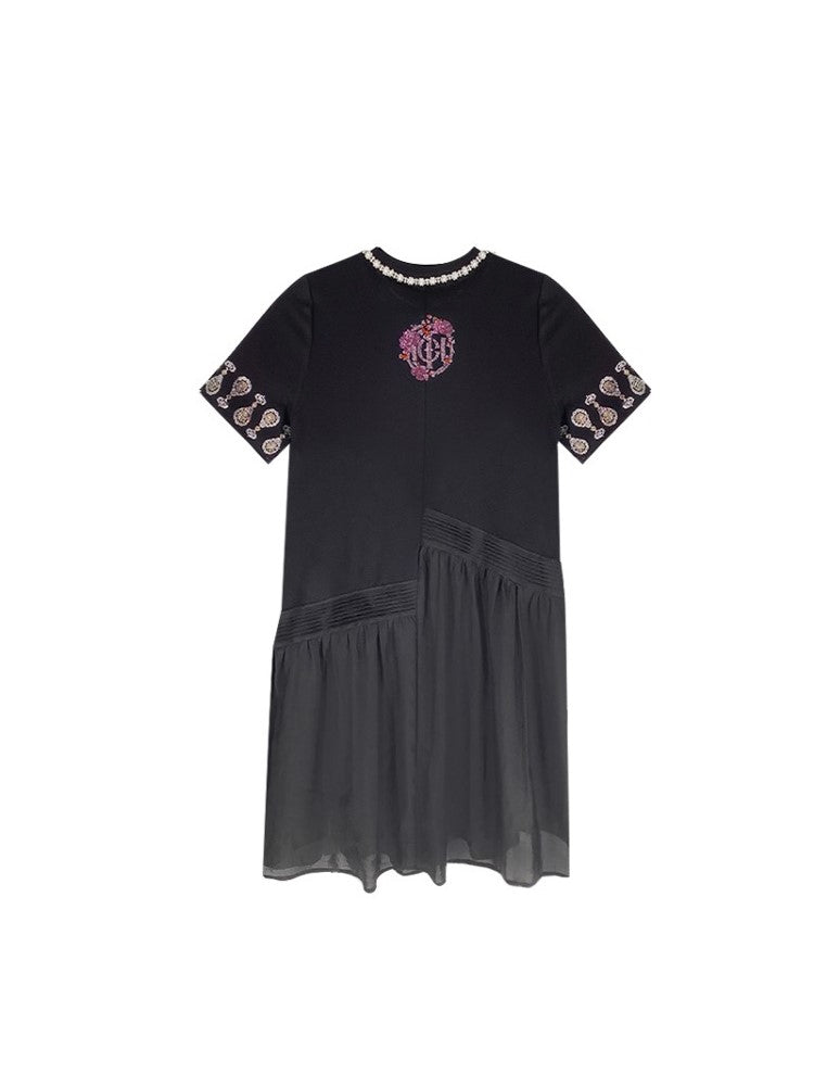 TCH Crystal-Embroidered Bow Mesh Midi Dress