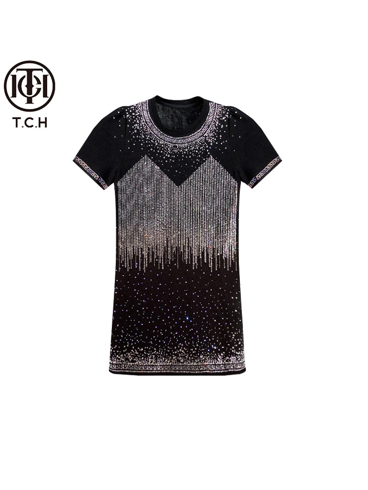 TCH Luxury Rhinestone Tassel Sparkle Short Dress