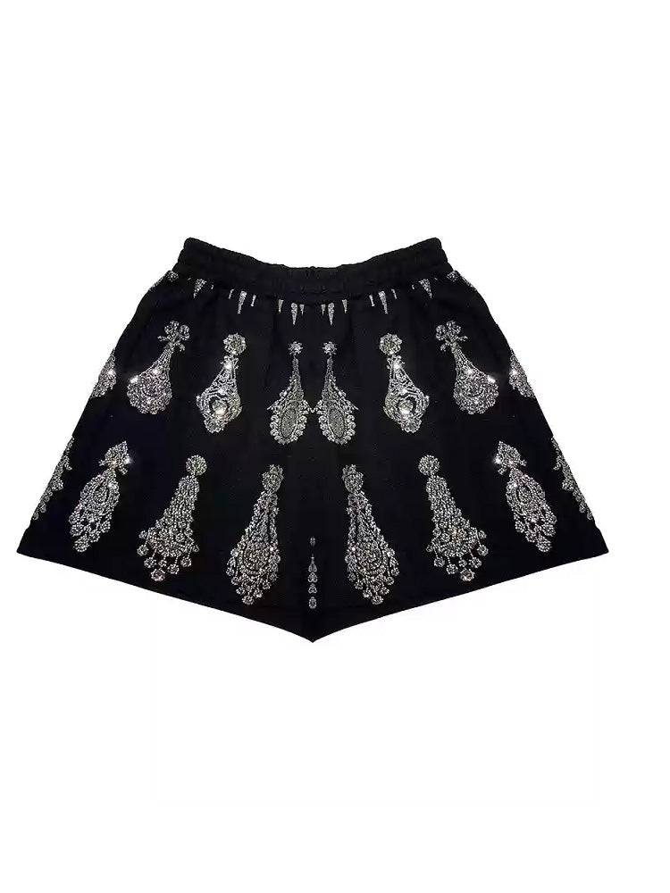 TCH Rhinestone Luxury Shiny Print Cotton Shorts