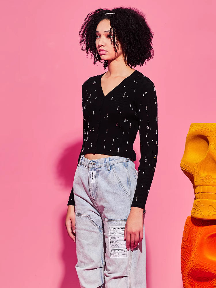 TCH Rhinestone Allover Sparkle Knit Sweater